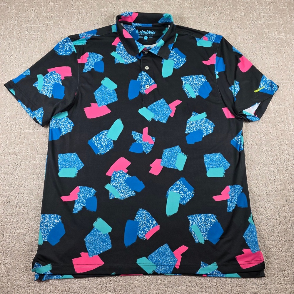 Chubbies Mens Large Everywear Golf Polo Shirt 90s Retro Abstract Geometric